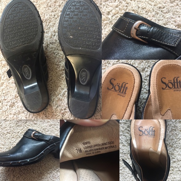 Söfft Black Leather Mule Clogs Heels - Picture 2 of 2